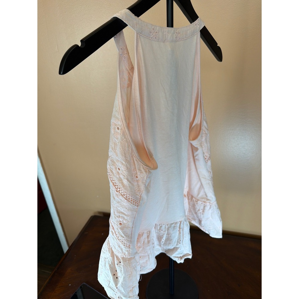 Adiva Peach Eyelet Embroidered Peplum Tank Top‎ Tassel V-Neck Sleeveless XL - Picture 4 of 7